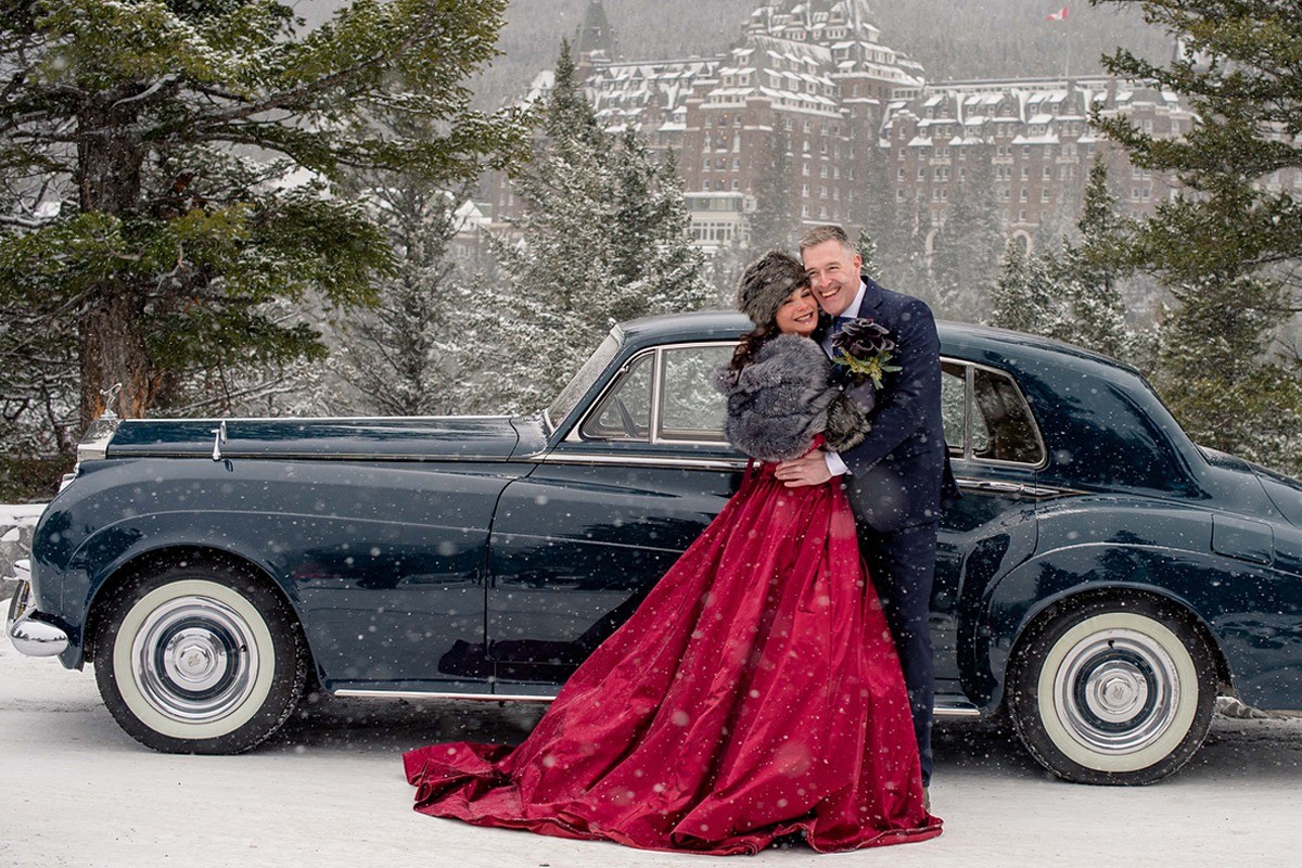 Snowy wedding with Rolls Royce and bespoke menswear from Trotter & Deane